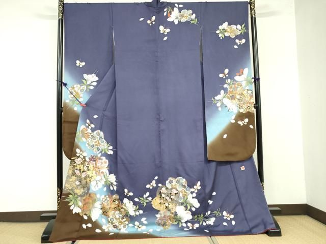 平和屋着物●女優 後藤久美子ブランド 振袖 舞蝶花文 暈し染め 金彩 正絹 DAAX1494op