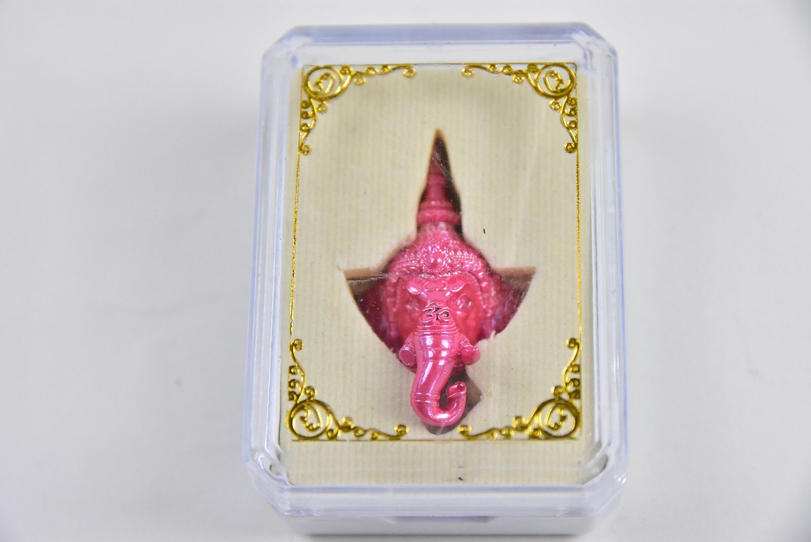 ピンクのガネーシャ 仏頭 ミニメタル仏像 ビブーティー・スートラ入り