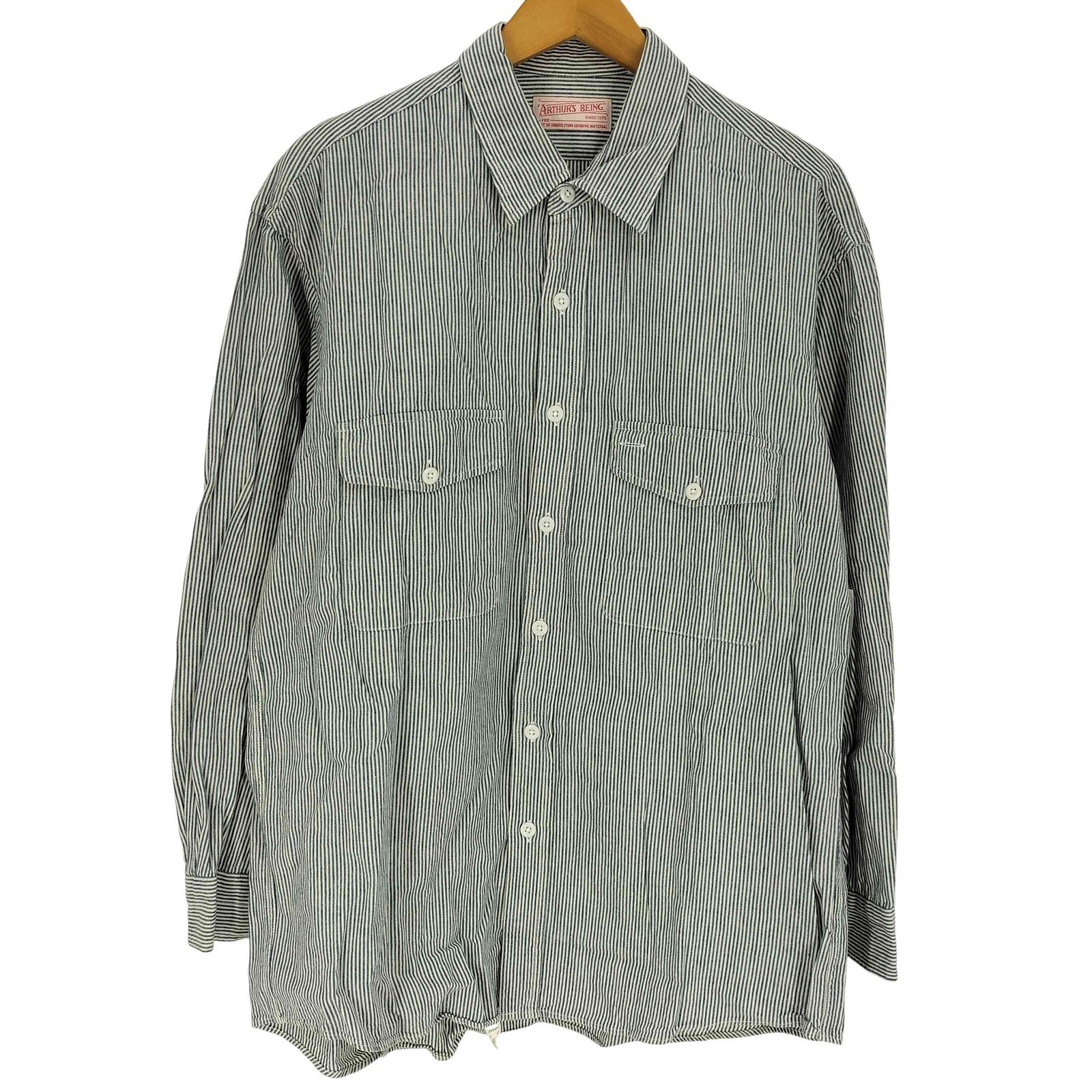 ユーズドフルギ USED古着 ARTHUR'S BEING フラップ ポケット コットン ストライプ ワーク シャツ メンズ import：L 
