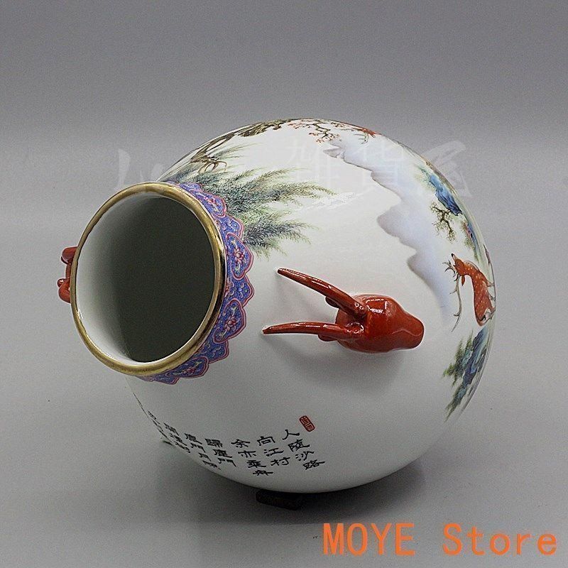中国美術 両耳鹿頭福筒 開運 風水招財 陶磁器 装飾品 現代工芸品