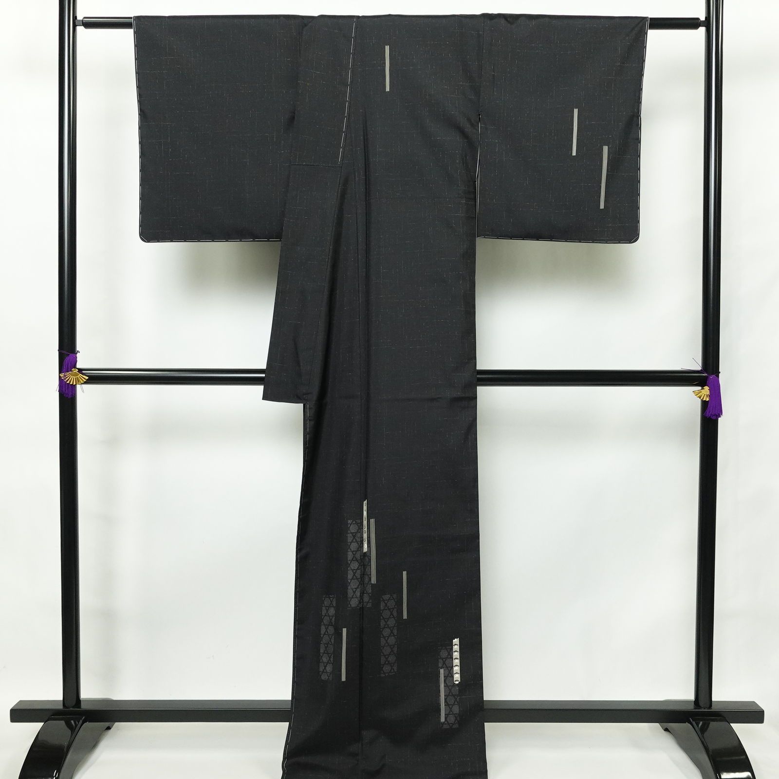 新品　未使用しつけ糸付　長裄　暗紫　手描き訪問着　身丈166cm裄70.5cm　暗い葡萄色　枝葉実　正絹　袷　美品　共八掛　追加画像あり 未使用品しつけ糸付きトールサイズ裄丈69 訪問着フルセット4点