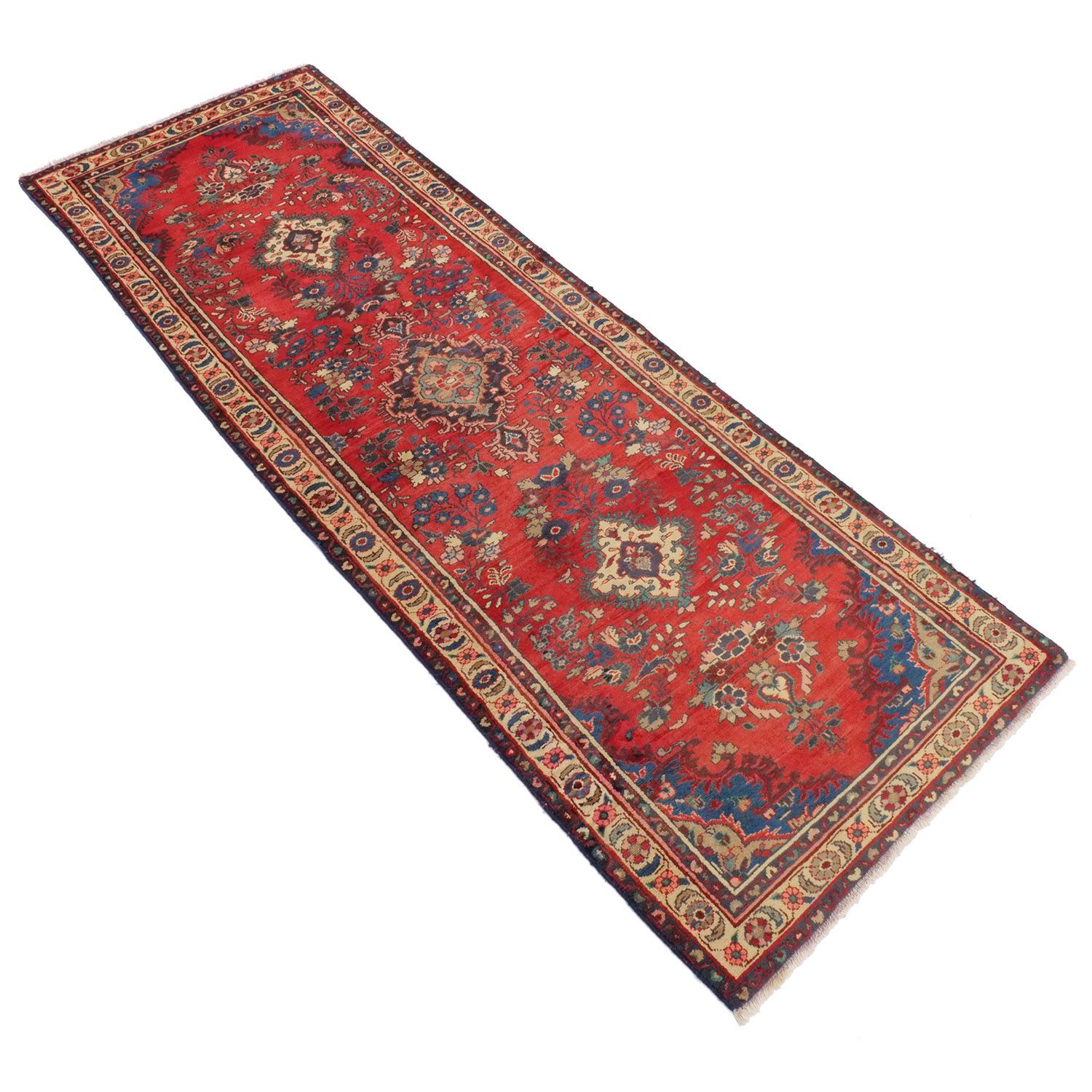 ハマダン 1950年代 3000×1050mm セミアンティーク メダリオン 大判ランナーサイズ 手織り - carpet-アンティークペルシャ絨毯 ヴィンテージラグ専門店