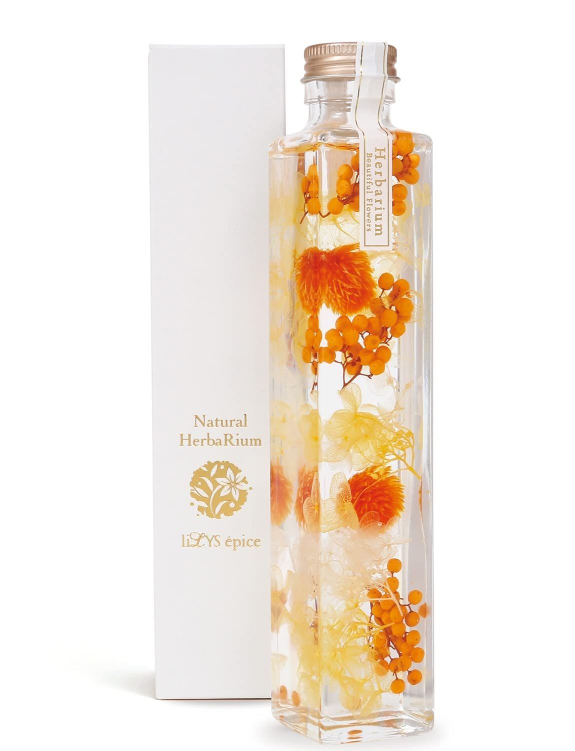 【 liLYS epice 】リリスエピス 贈り物 2024 母の日 ハーバリウム プリザーブドフラワー フラワーギフト プレゼント スクエアボトル 日本製 (マンダリンオレンジ) sh1or