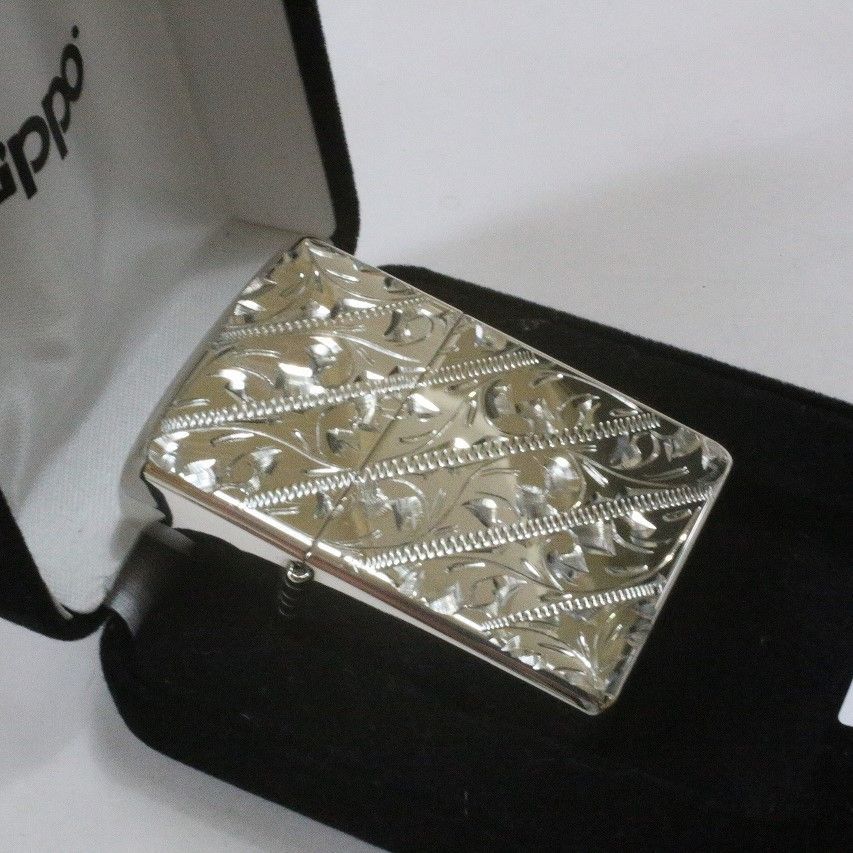 ZIPPO スターリングシルバー 純銀製 和彫り リーフ柄 ライター ZIPPO ライター 純銀 1941 復刻 レプリカ スターリングシルバー