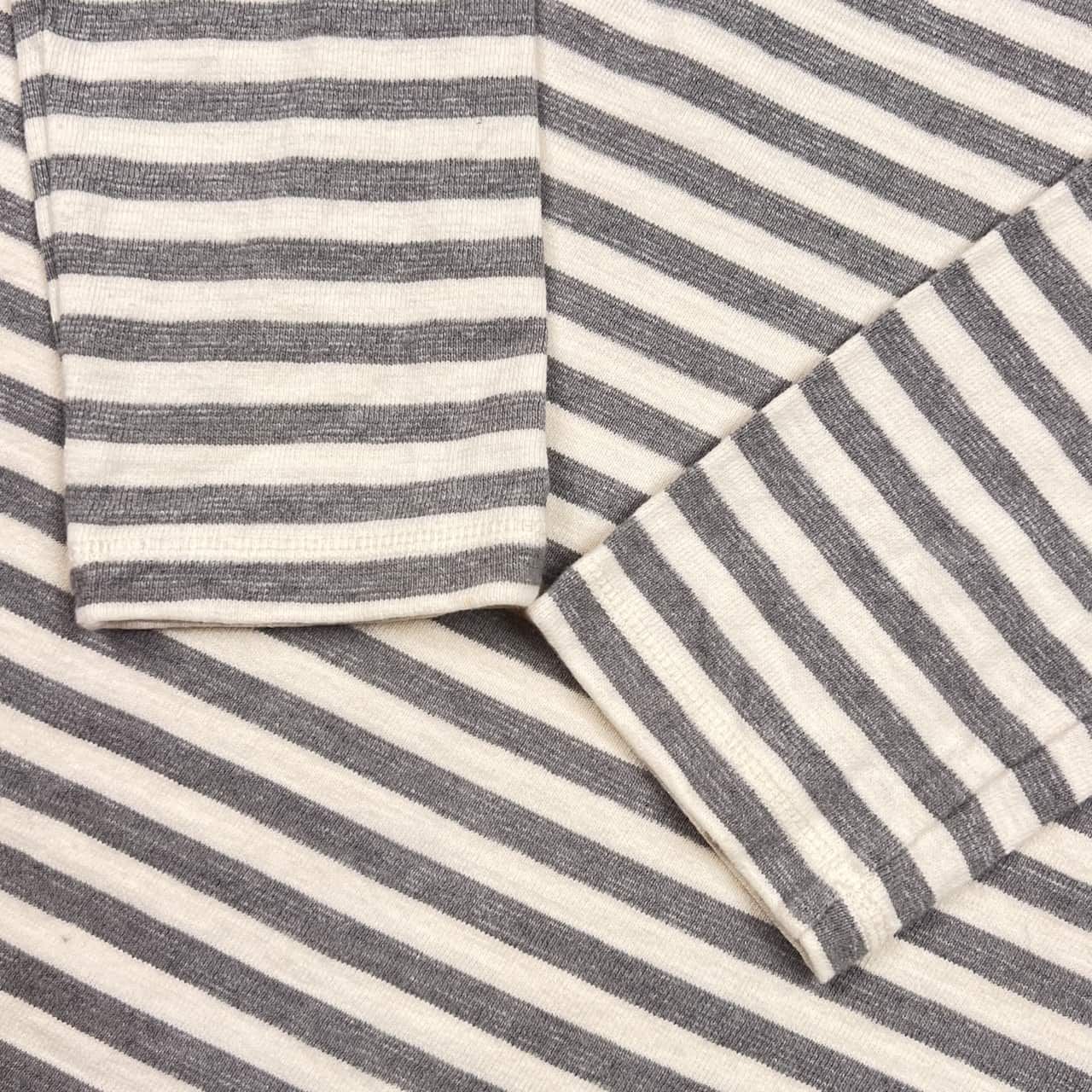 Mademoiselle NON NON マドモアゼルノンノン ボーダー ヘンリーネック 七分袖 Tシャツ カットソー  M/グレー×ホワイト レディース Mademoiselle NON NON マドモアゼルノンノン ボーダー ヘンリーネック