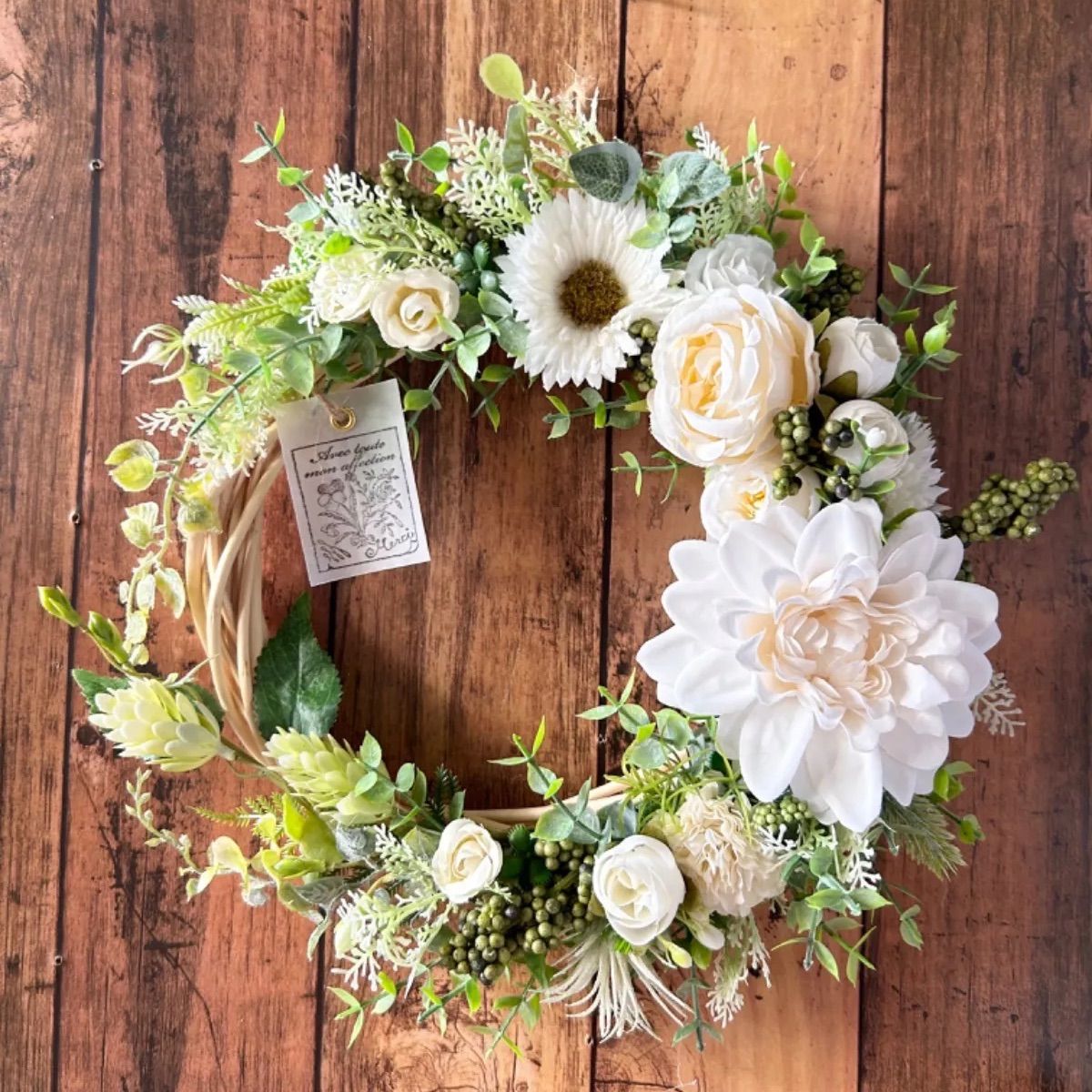 ユーカリとアネモネフラワーのラウンドリース ナチュラル 大きめ