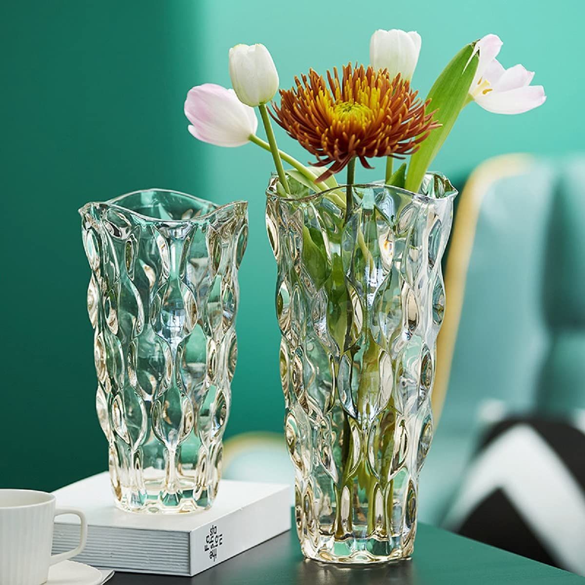 在庫処分】ガラス フラワーベース 透明 花瓶 ガラス おしゃれ 大 花瓶