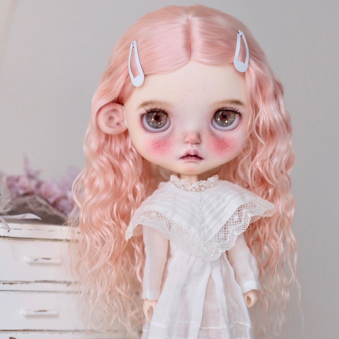 モヘアウイッグ　ブライス ブライス ウィッグ モヘアウィッグ 海外作家 ウェーブ ローズピンク