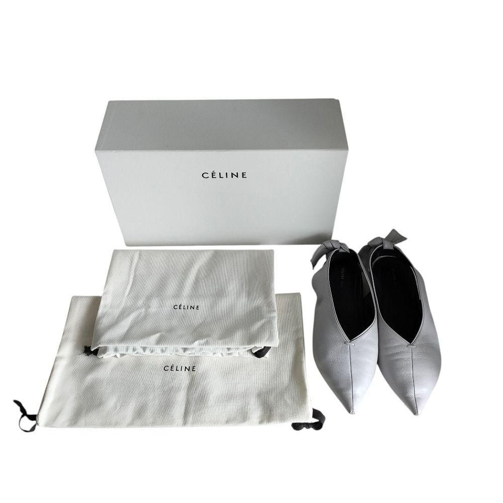 良品 CELINE セリーヌ フィービー期 レザー スリングバックリボン v  