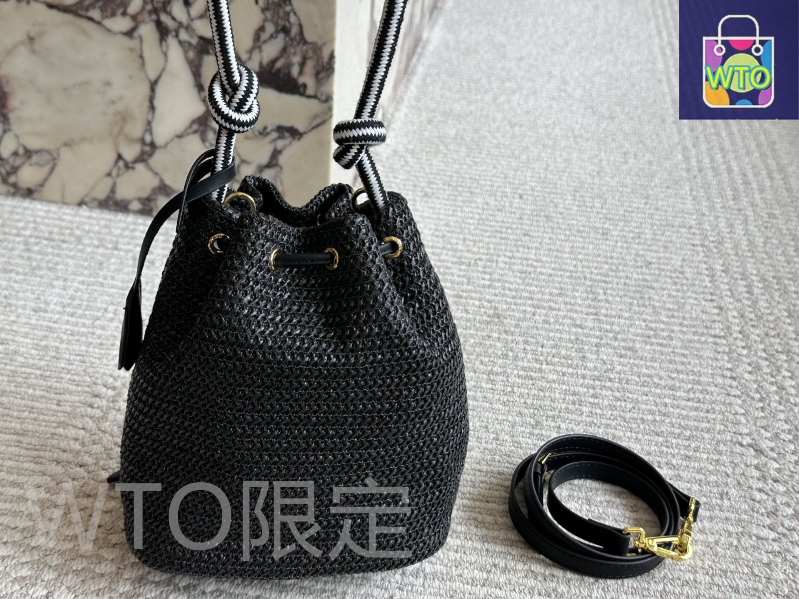 PRADA 美品編み込みバケットバッグ ハンドバッグ ワンショルダー プラダ