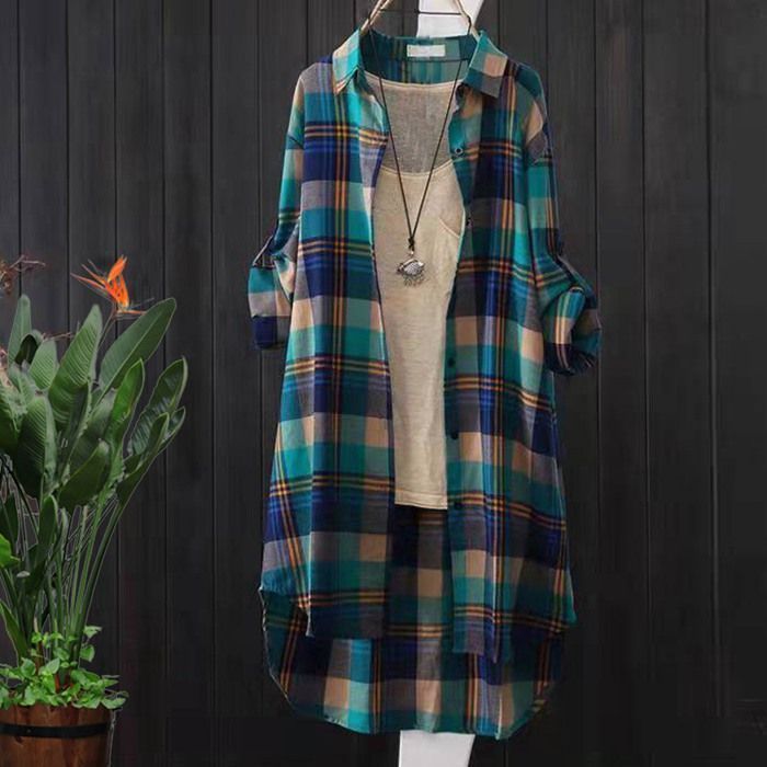 新品 チェックシャツ シャツ ロングシャツ ロングブラウス