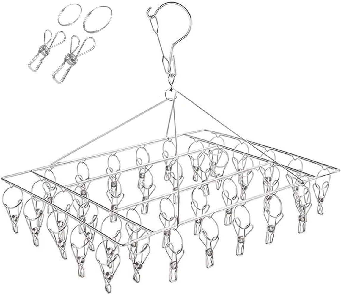 ランドリーグッズ 洗濯用品 からみにくい ステンレスハンガー 防風フック 40ピンチ 頑丈 物干しハンガー 収納便利 ピンチハンガー 1本 DUOFIRE