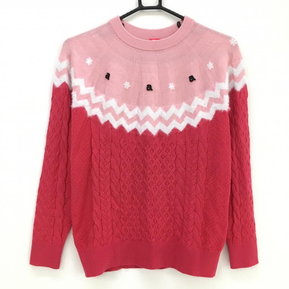 超美品】アルチビオ セーター 白×レッド ロゴ総柄 ウール混 レディース