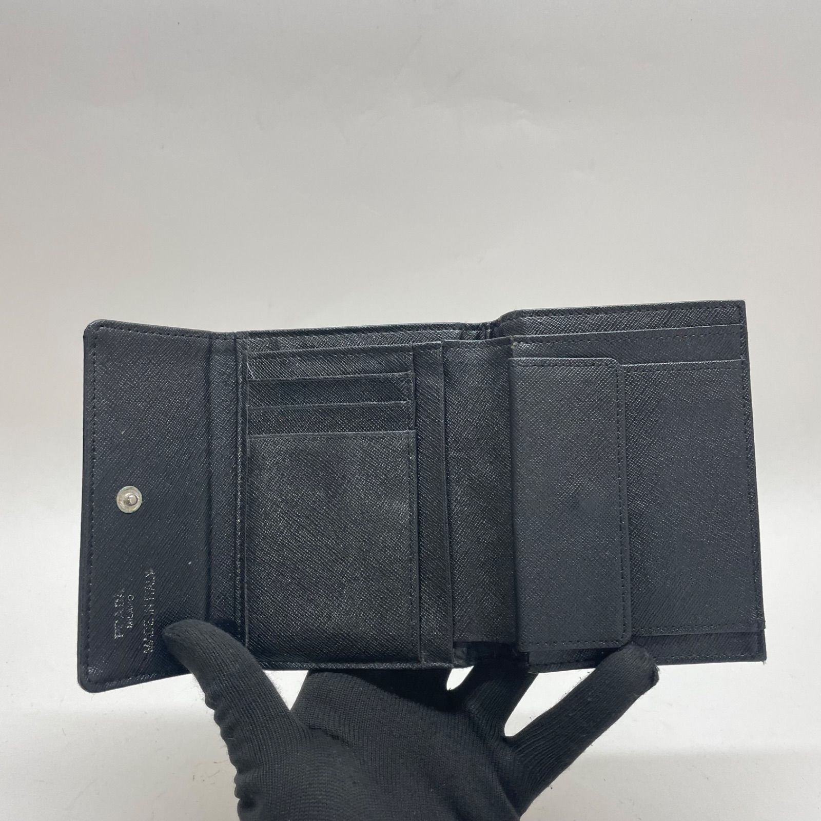 【PRADA／プラダ】ナイロン×レザー 三つ折り財布 ブラック トライアングル 1369 PRADA プラダ 三つ折り財布 ナイロン ブラック