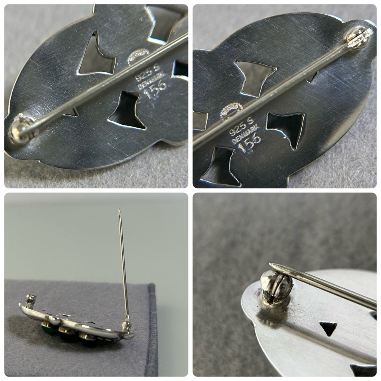 ジョージジェンセン 希少 156 ブローチ グリーンアゲイト ムーン