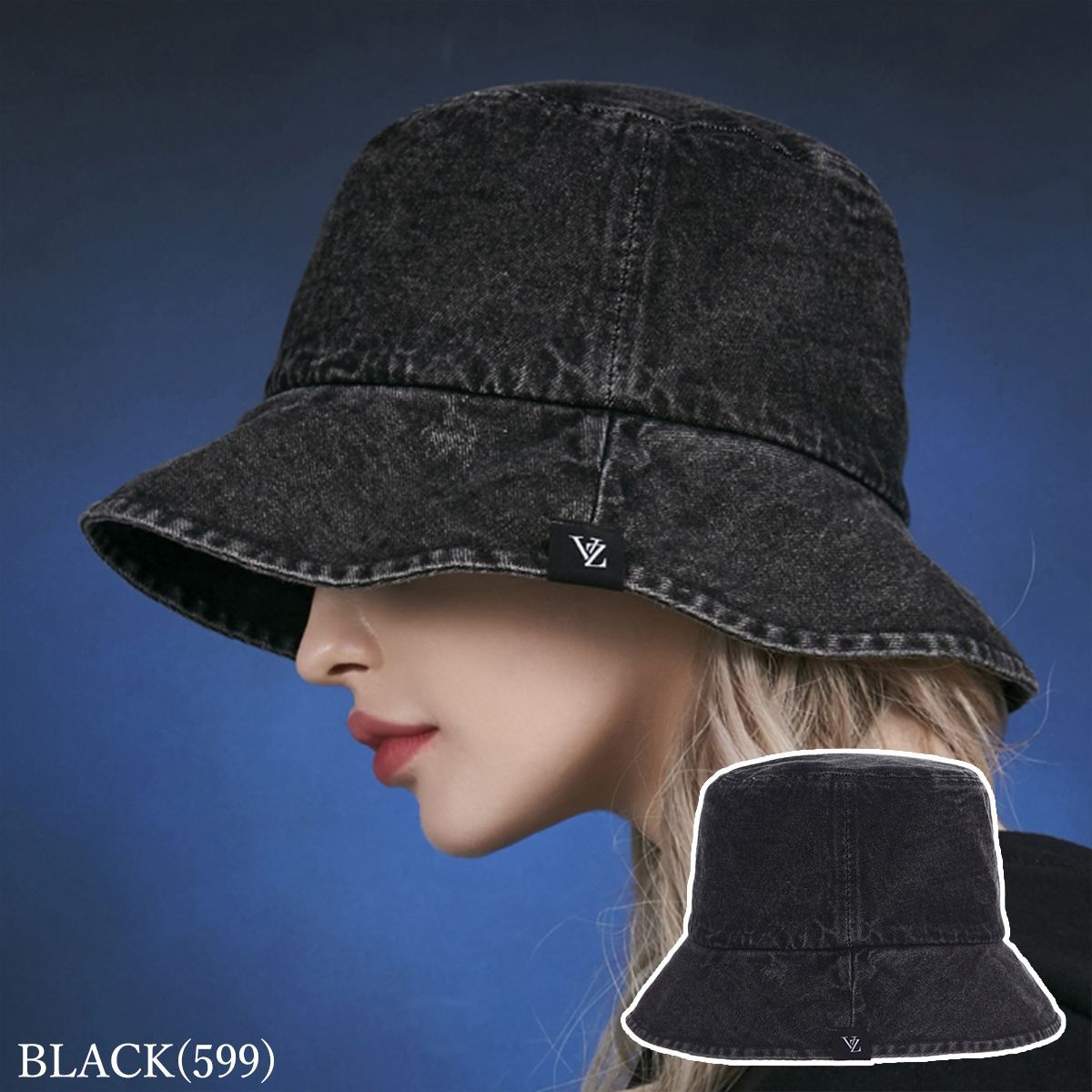 ★VARZAR★ Stone washed denim bucket hat black Stone wash denim bucket hat - VARZAR | 60% - Asian Fashion
