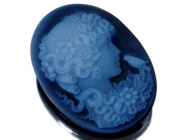 少女と小鳥の彫刻ブルーストーンカメオルース 45mm×35mmw4685ilm