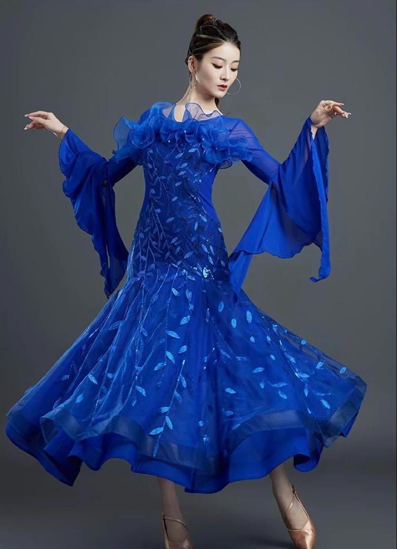 発表会・競技会向き?スタンダードドレス ブルー Mサイズ 発表会・競技