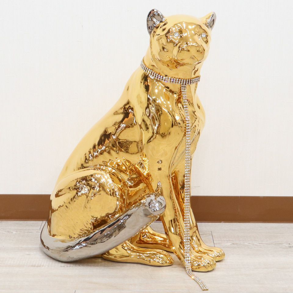 陶器 動物 チーター 置物 イタリア製 AHURA ゴールド - メルカリ