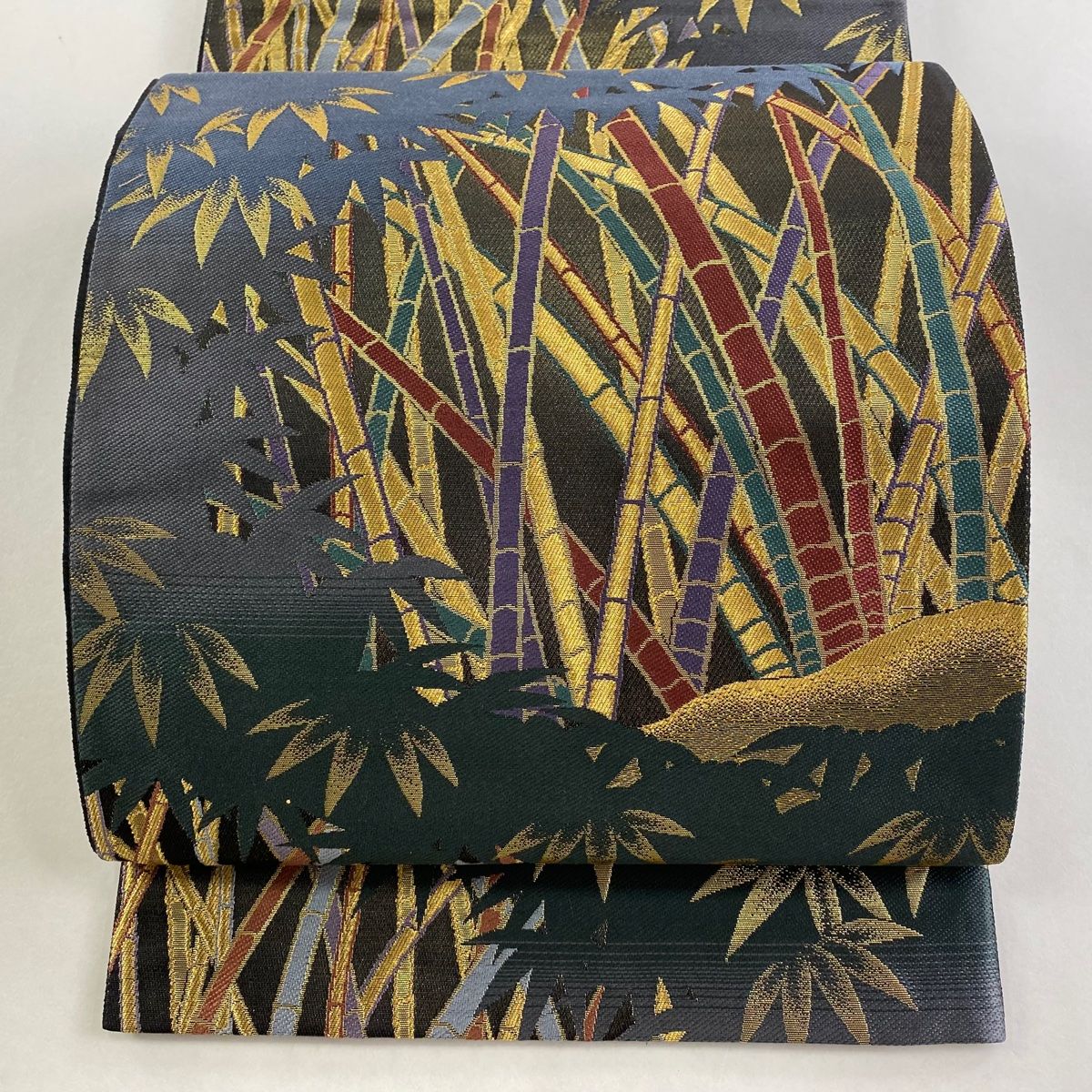 袋帯 中村乃武夫 落款 竹林 金糸 箔 金色 六通 正絹