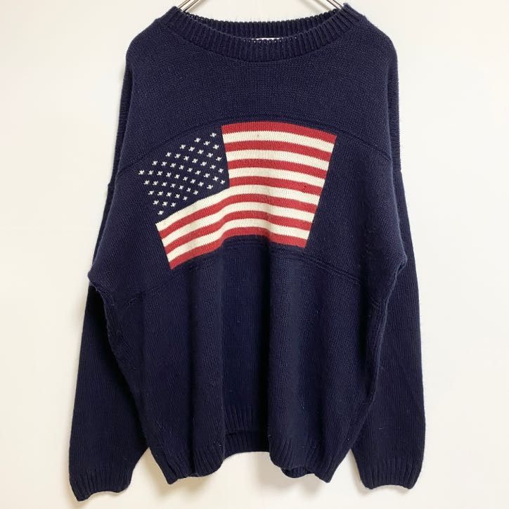 古着 used　NEW ERA　ニューエラ　90s　USA製　長袖デザインニット　セーター　星条旗　国旗　秋冬服
