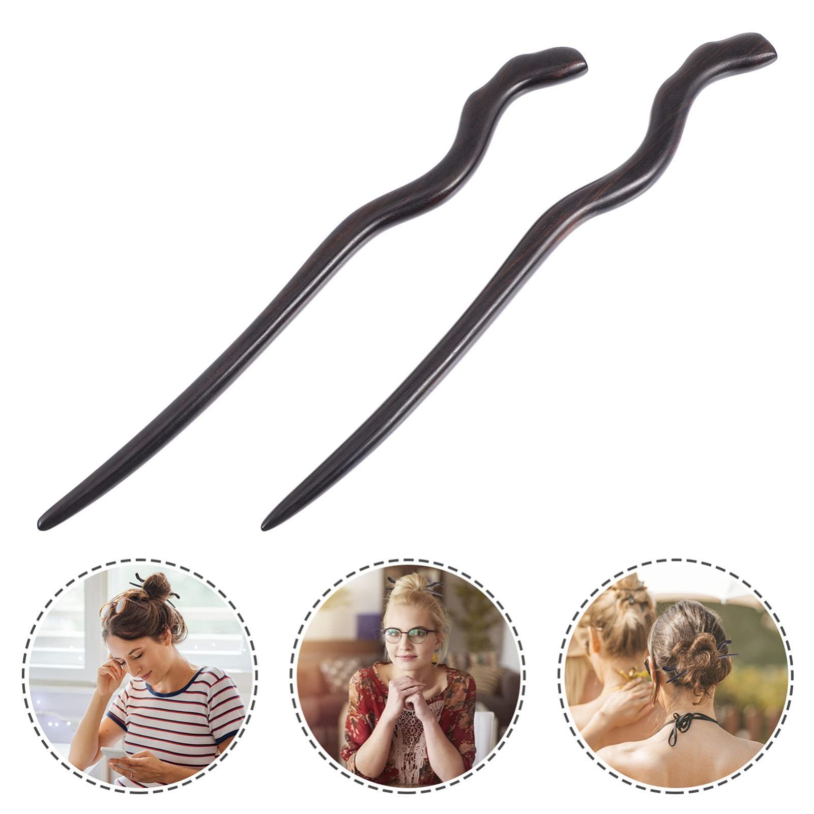 数量 普段使い 2本セット 二本 かんざし 和装 浴衣 木製 黑壇 天然木 簪 ヘック 髪飾り KESYOO シンプル ヘア スタイリング1