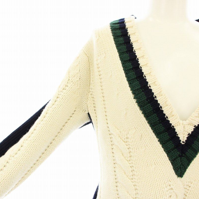 サカイ 21AW V BACK LS PULLOVER ニット セーター 長袖 ケーブル 2way ウール M アイボリー 紺 ネイビー 緑 グリーン 21-05671 サカイ sacai 21AW V BACK LS PULLOVER ニット セーター 長袖