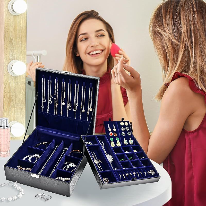 ProCase ジュエリーボックス ジュエリー収納 女性 2層 宝石箱 アクセサリー収納 オーガナイザー 分割と取り外し可能 小物入れ 着脱式の仕切り好評販売中 ProCase 楽天1位ジュエリーボックス ジュエリー