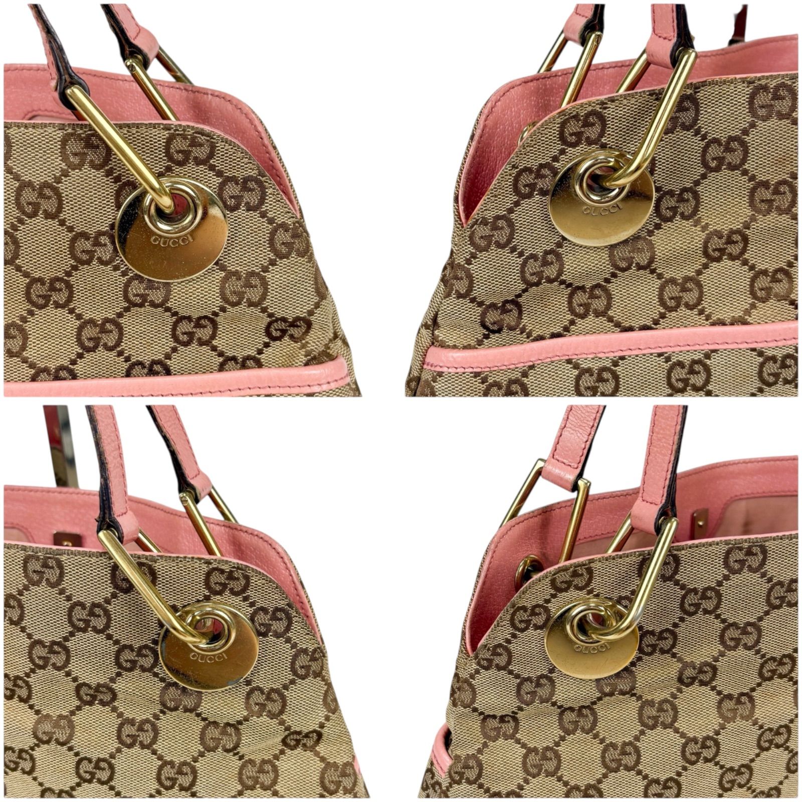 グッチ GUCCI トートバッグ GGキャンバス ピンク ブラウン ショルダーバッグ 肩掛け
