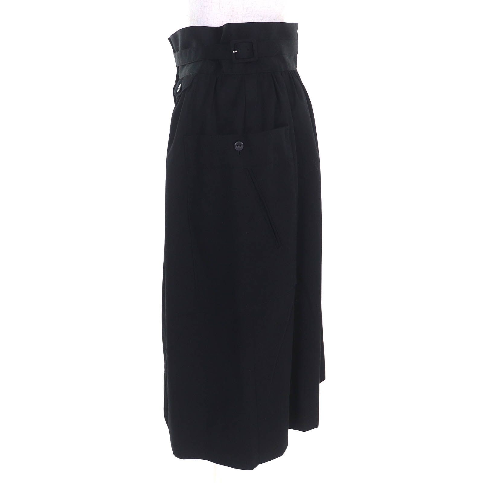 △HERMES エルメス 22SS コットン100 レザーボタン ベルトモチーフデザイン ロングスカート ブラック 40 ハンガー付き フランス製 レディース
