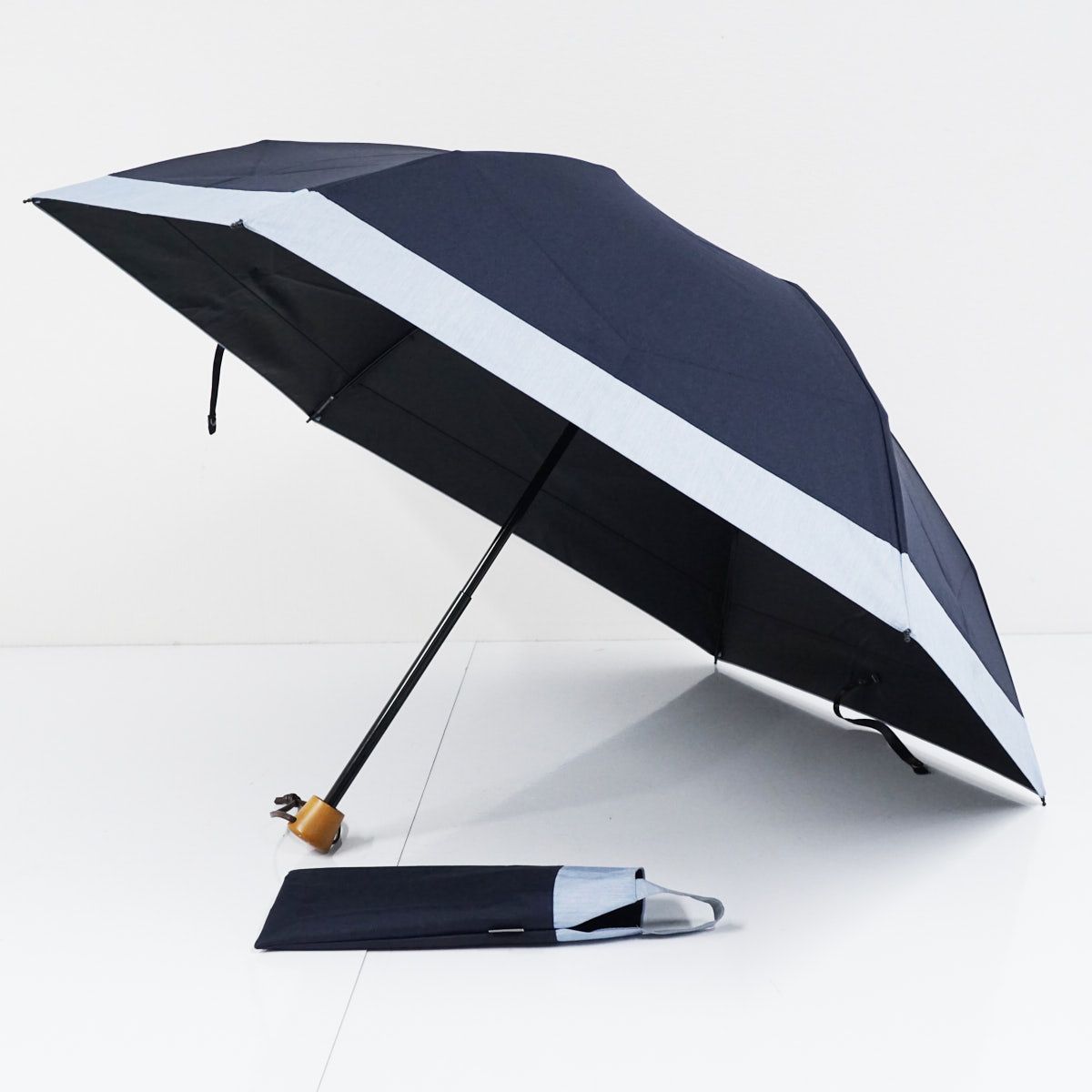 未使用未開封　サンバリア100日傘　3段折　コンビ　ネイビー 3段折 / コンビ | 完全遮光日傘｜サンバリア100