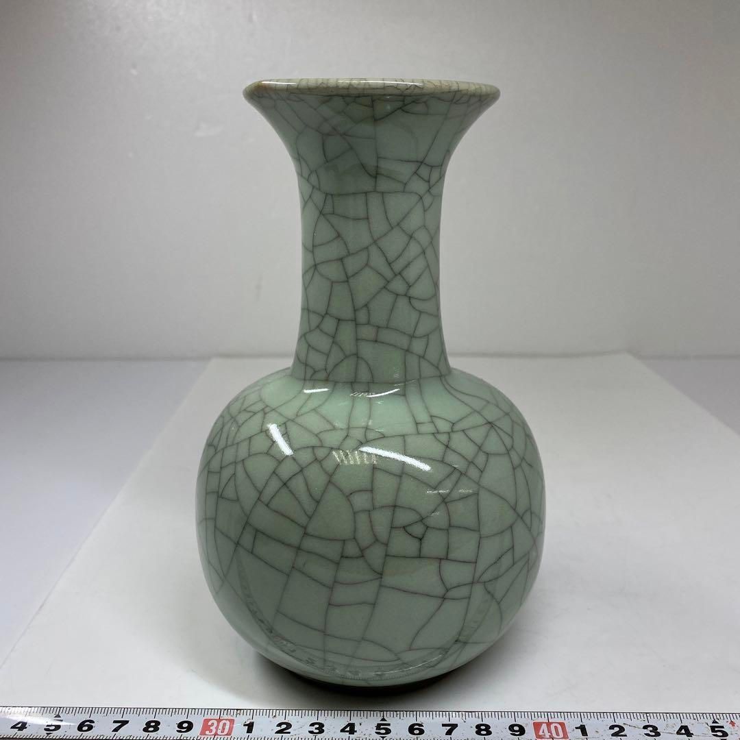中国　哥窯　青磁　金絲鉄線　氷裂文瓶　M　R6259 中国 哥窯 青磁 金絲鉄線 氷裂文瓶 M R6259