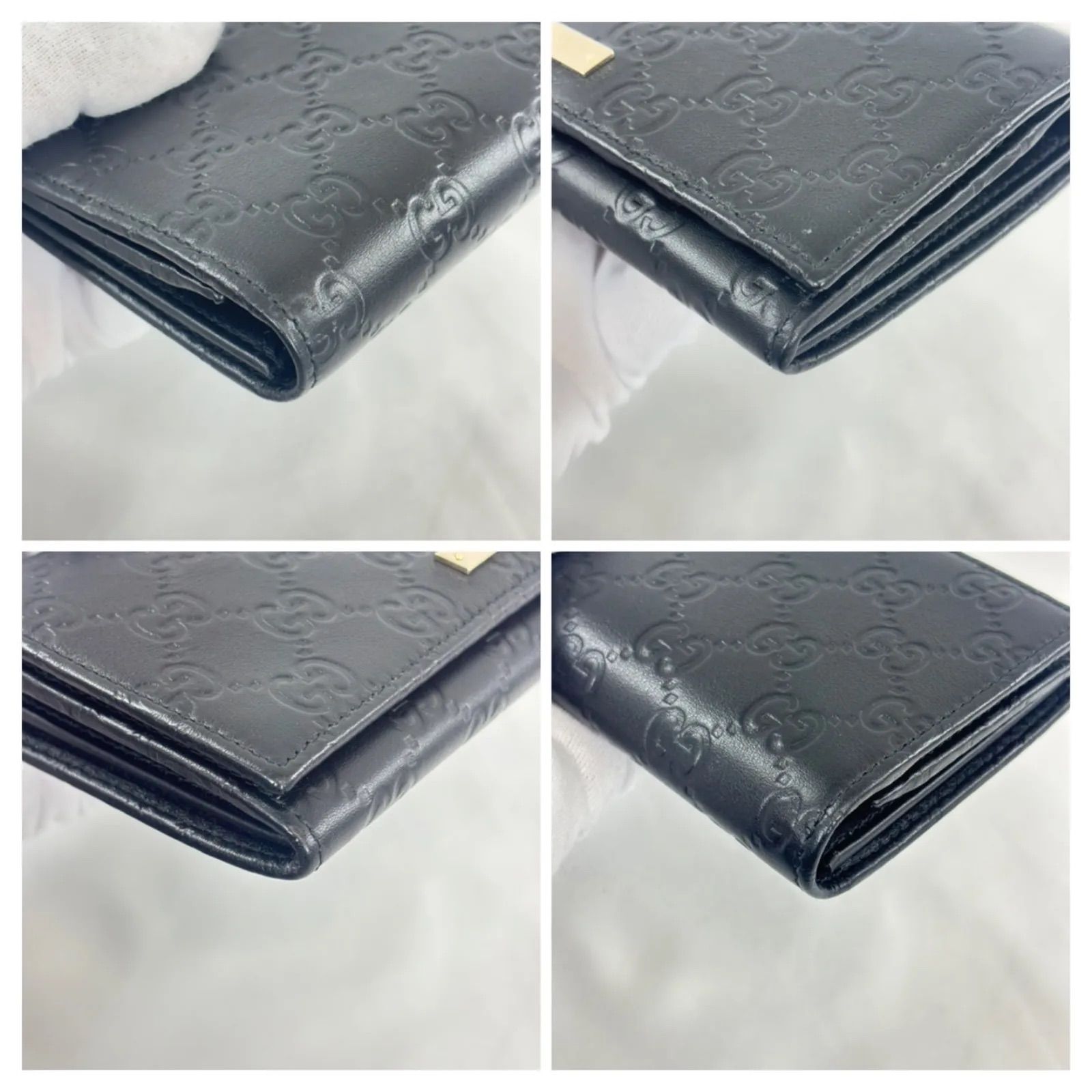 美品✨GUCCI 長財布　マイクロシマ　ロゴプレート　ゴールドシルバー 美品】 グッチ GUCCI長財布 シマレザー ロゴプレート - メルカリ