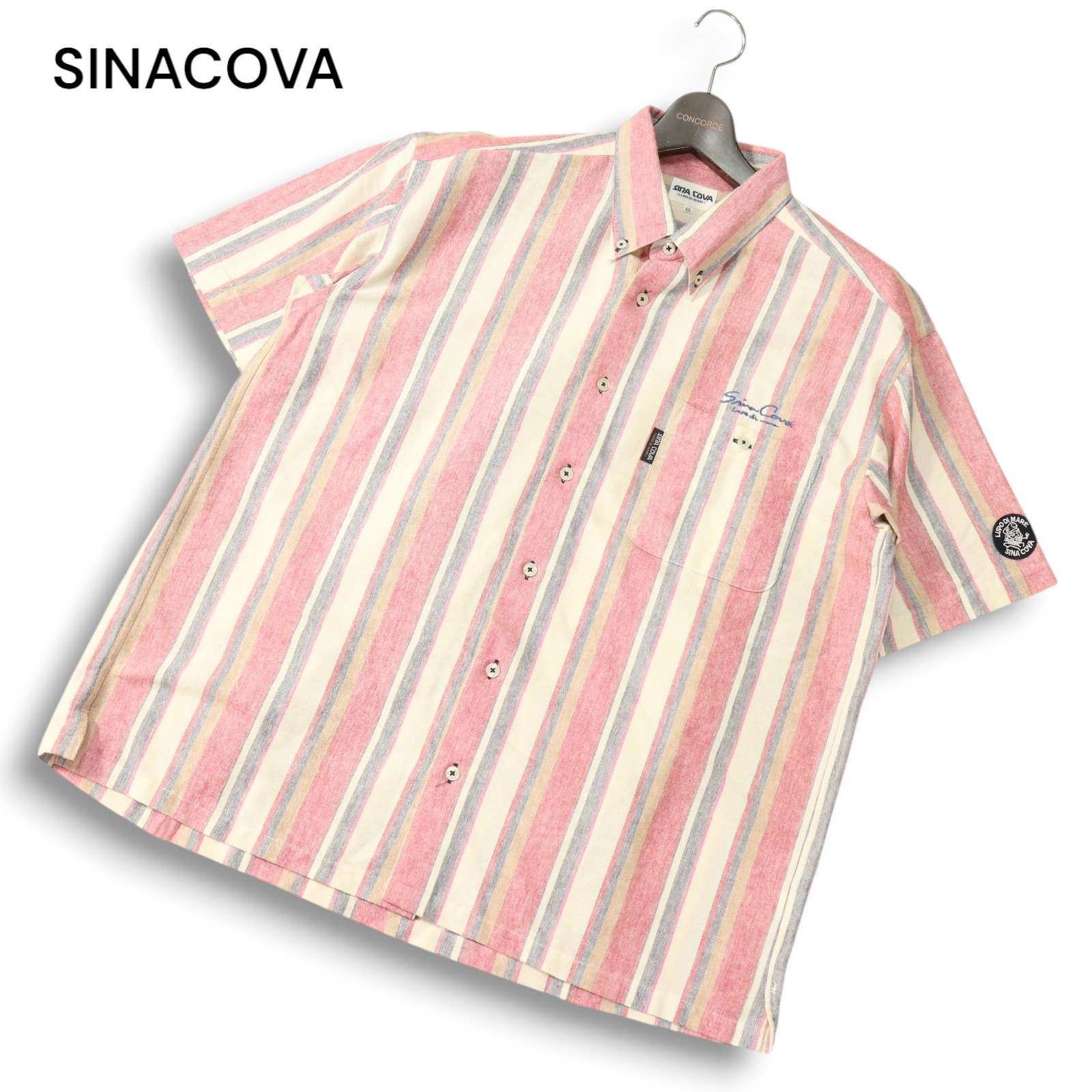 【美品】SINA COVA シナコバ 鹿の子 刺繍 ポロシャツ 5部袖 白 公式】シナコバ（SINA COVA）5分袖ポロシャツ ボタンダウン