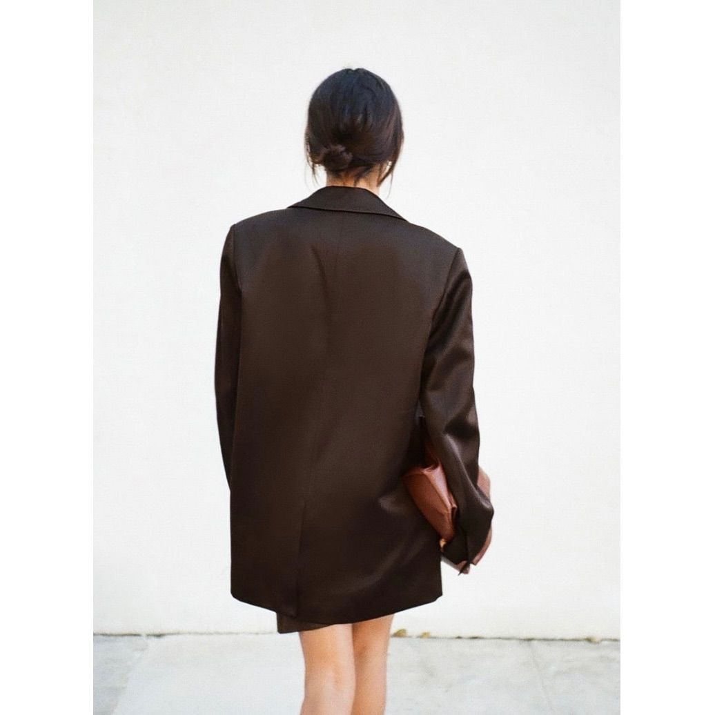 【未着用・タグ付き】ZARA サテン　ジャケット　ブラウン ZARA - サテン地セットアップ ブラウン ZARAの通販 by K's shop