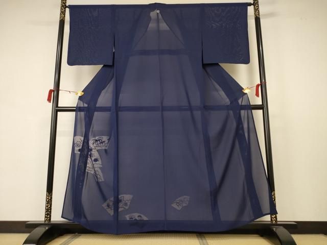 平和屋着物＊夏物 色留袖 絽 扇面草花文 青褐色 正絹 AABB6706jd