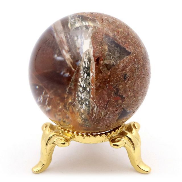 パイライト イン ガーデンクォーツ 丸玉 36mm 台座付き 庭園水晶