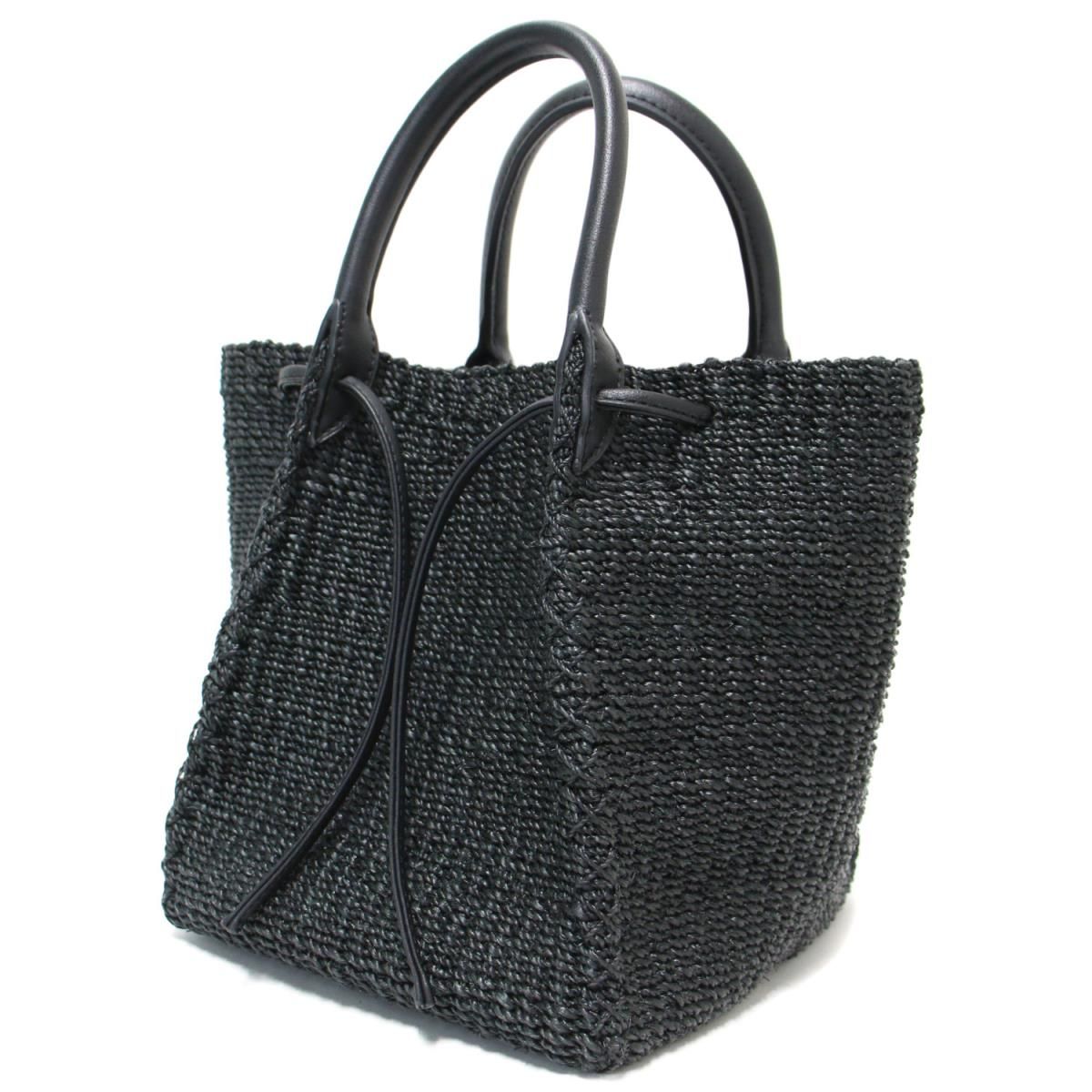 かごバッグ/ストローバッグOUTERSUNSET アウターサンセット バッグ カゴ バスケット トート レザーハンドル abaca basket bag 21春夏 ブラック 黒 【レディース】【美品】【RL005】