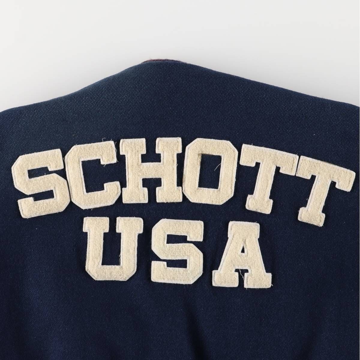 古着 80年代 ショット SCHOTT 袖革ウールボタンスタジャン バーシティ  