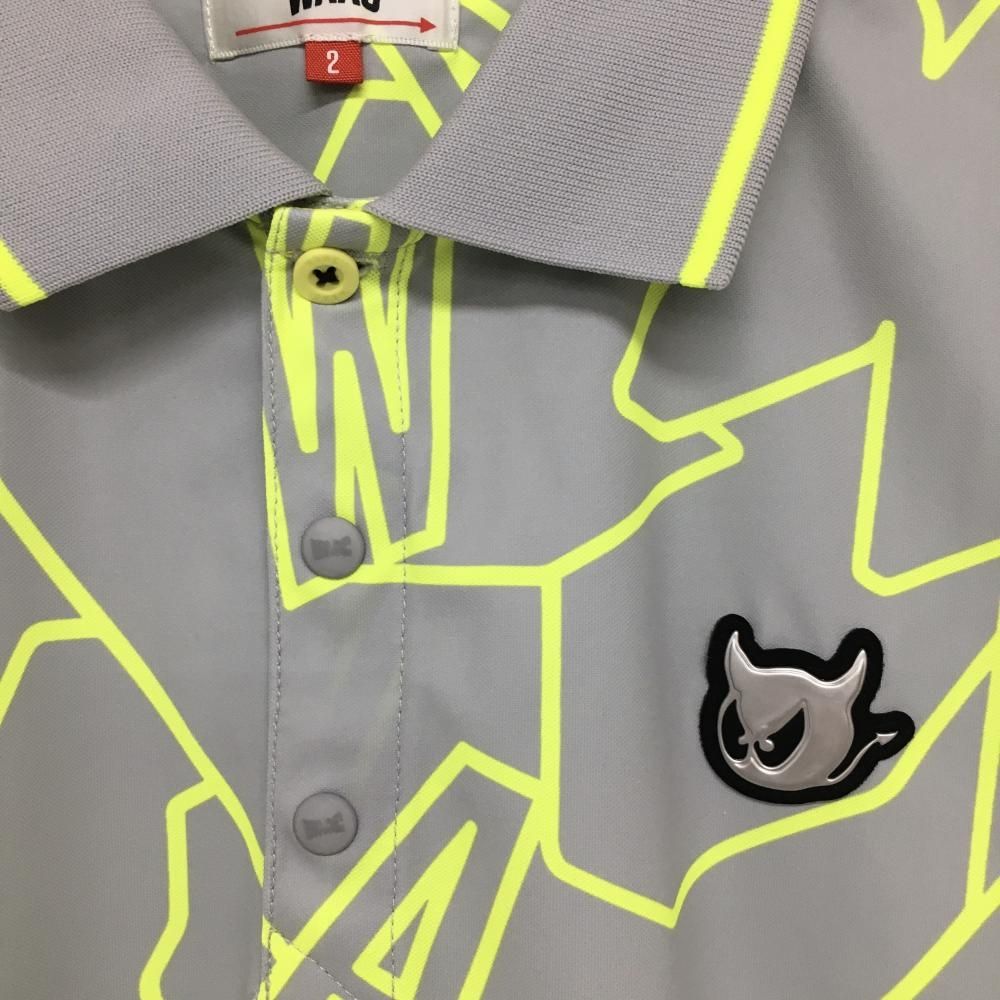 超美品】ワック 半袖ポロシャツ ライトグレー×蛍光イエロー 総柄