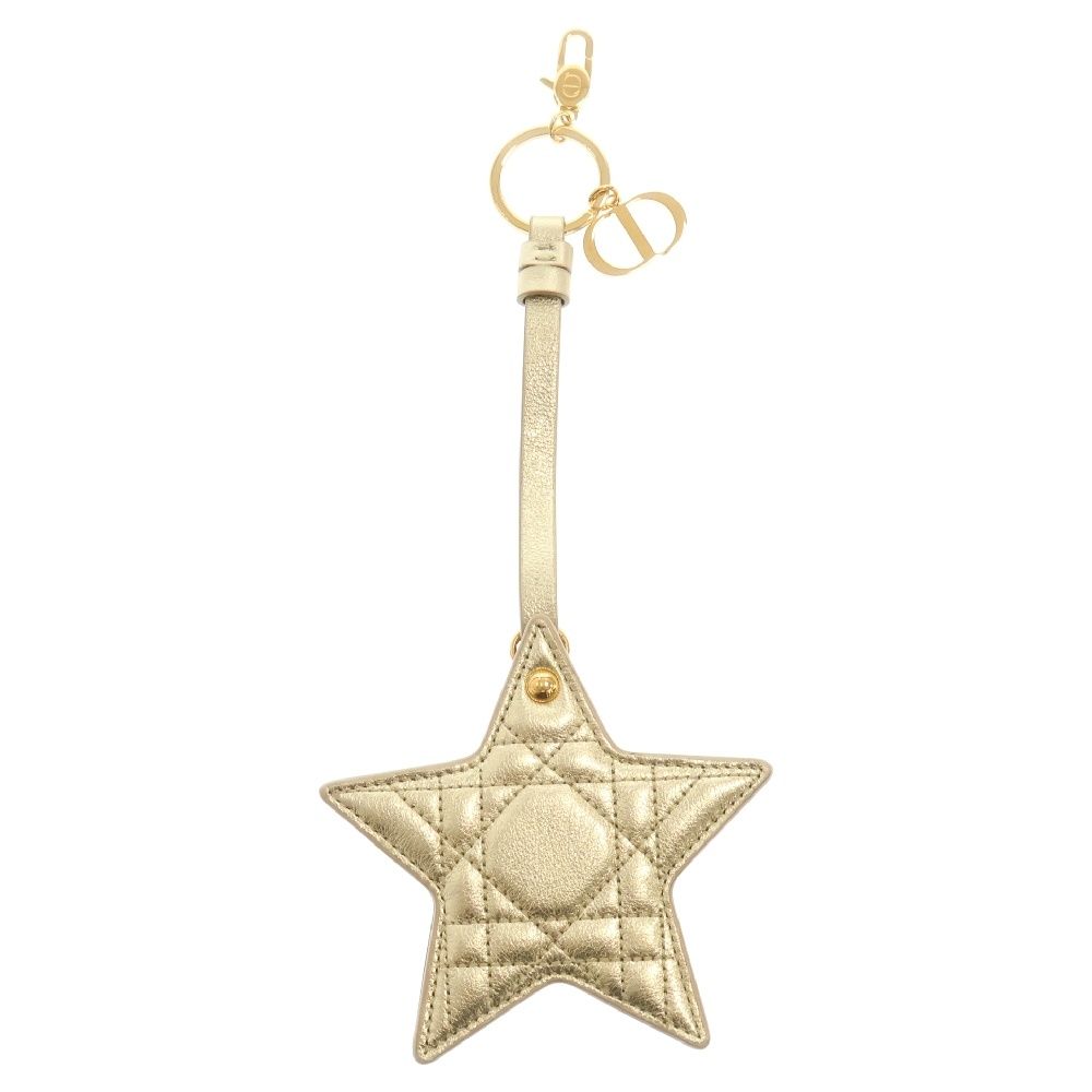 Christian Dior クリスチャンディオール カナージュ カーフスキン スター ミラー付き キーホルダー ゴールド