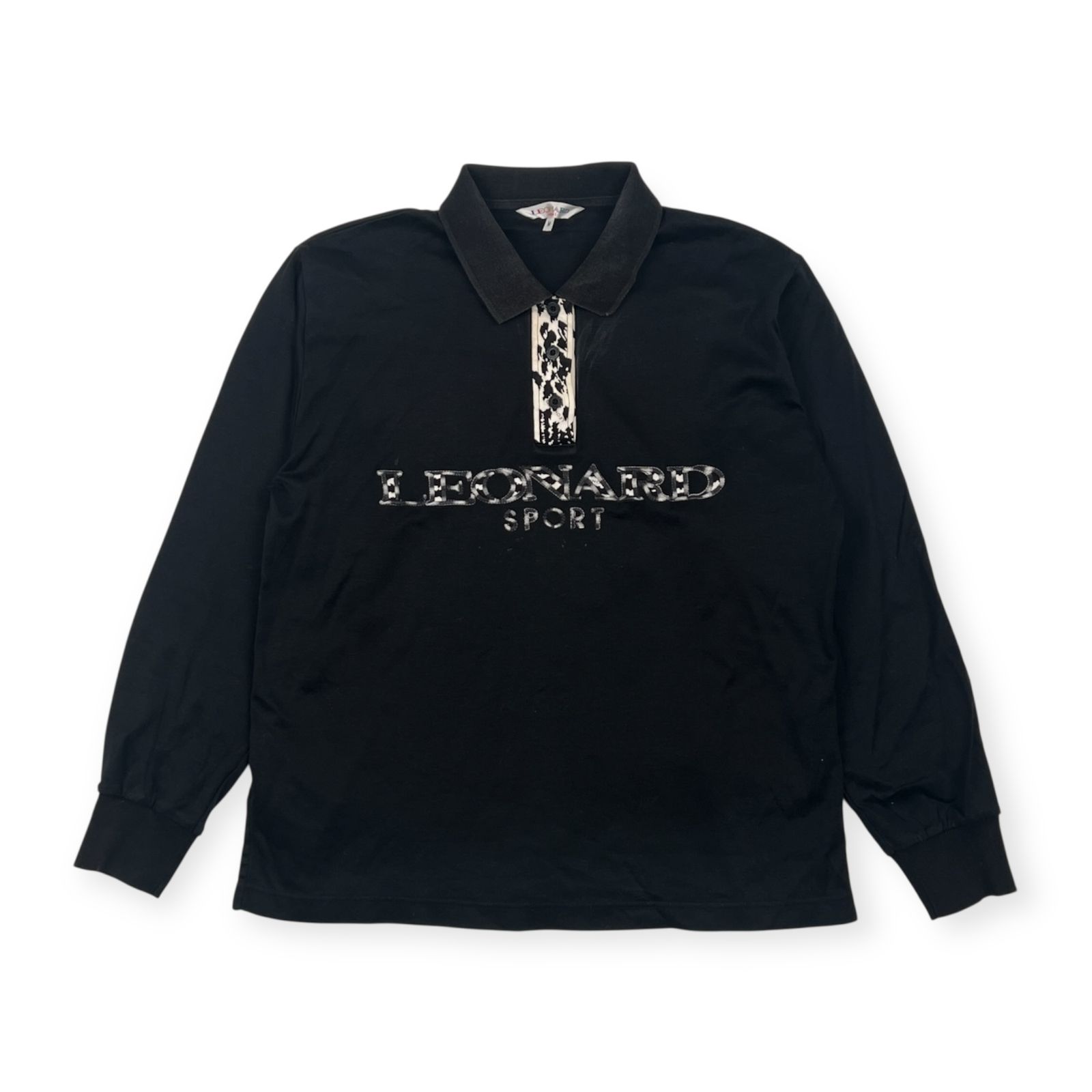 LEONARD レオナール アニマル柄 長袖 ポロシャツ M/ブラック 