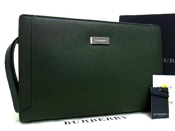 ■新品■未使用■ BURBERRY バーバリー レザー クラッチバッグ セカンドバッグ ハンドバッグ メンズ ダークグリーン系 AL3896