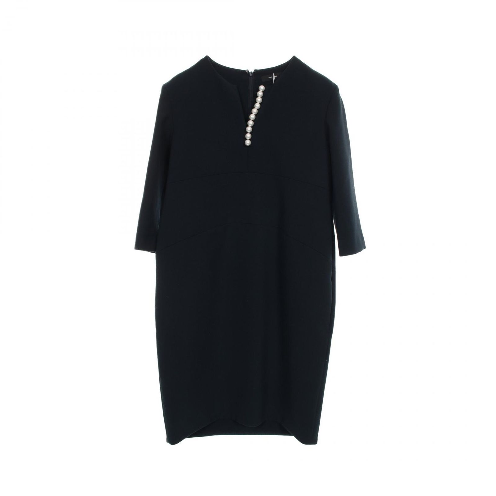 【ほぼ新品❤️1回着用】YOKO CHAN パールスリットラインワンピース 36黒 YOKO CHAN（ヨーコチャン）フレアスリーブパールスリットラインドレス