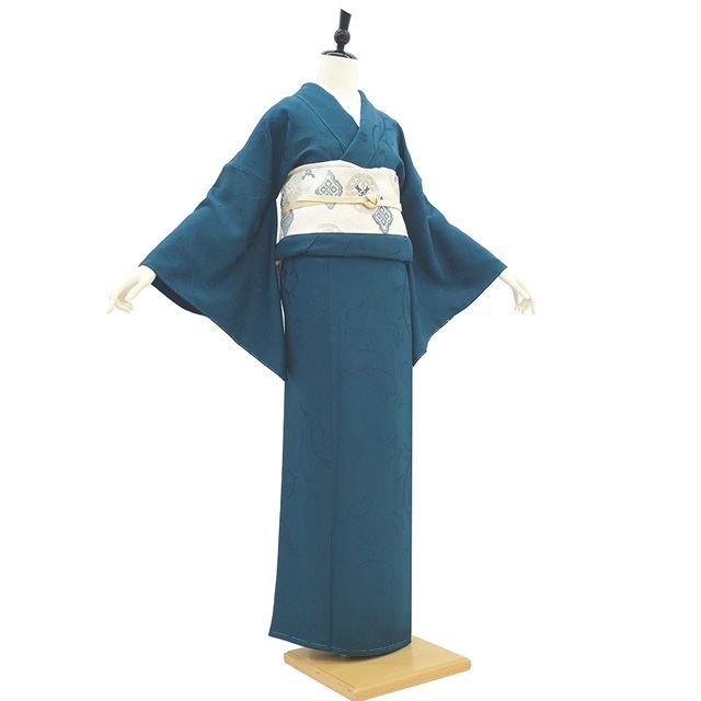 新古品】 色無地 着物 未使用 正絹 濃ターコイズブルー 地紋 新古品】 色無地 着物 未使用 正絹 濃ターコイズブルー 地紋