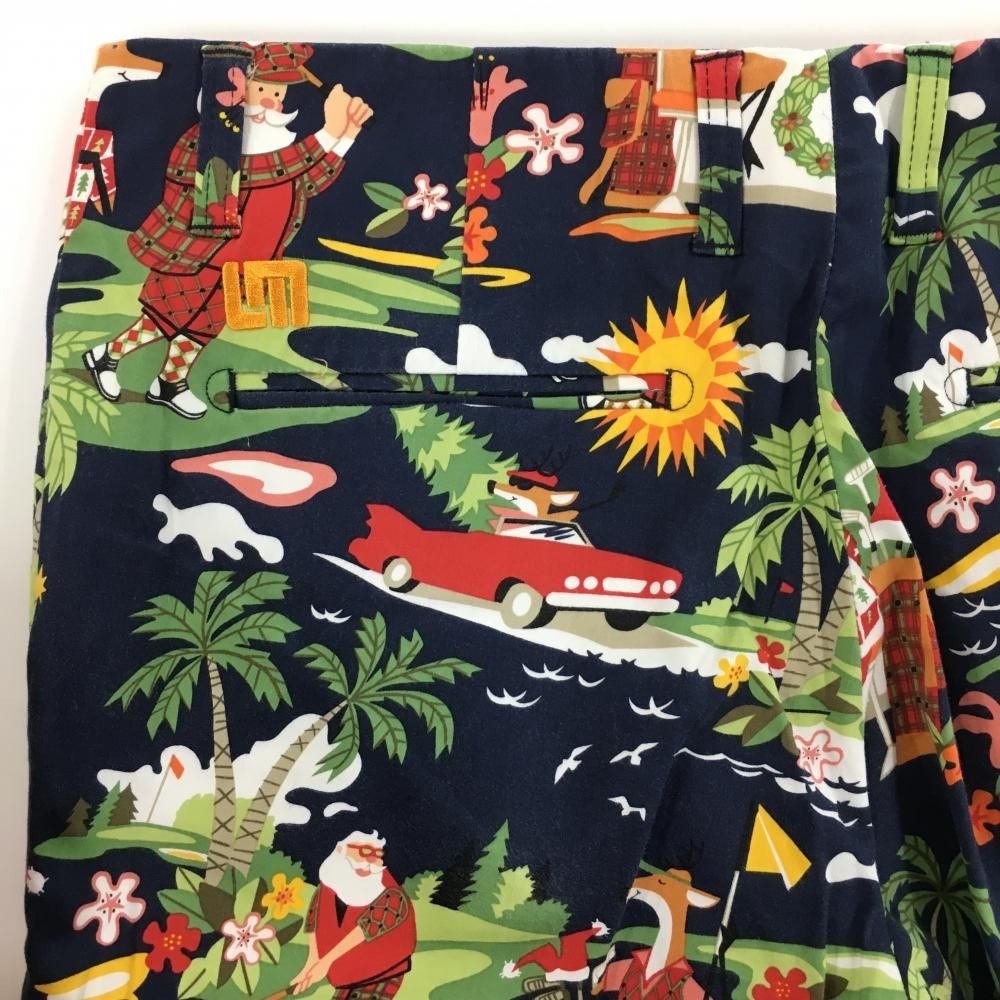 ラウドマウス パンツ ネイビー×グリーン 総柄 ゴルフサンタ トナカイ  メンズ 34×32L ゴルフウェア LOUDMOUTH