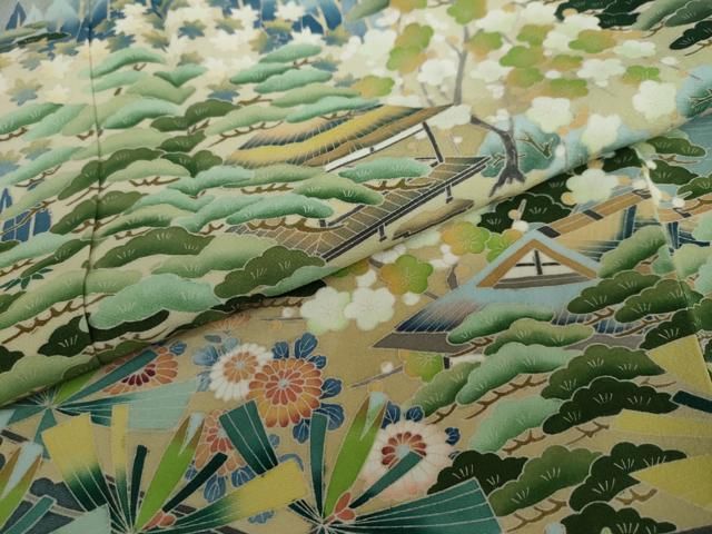 平和屋着物●豪華色留袖　友禅　作家物　流水風景草花文　正絹　逸品　DAAV4957ud 平和屋着物○豪華色留袖 友禅 作家物 流水風景草花文 正絹 逸品