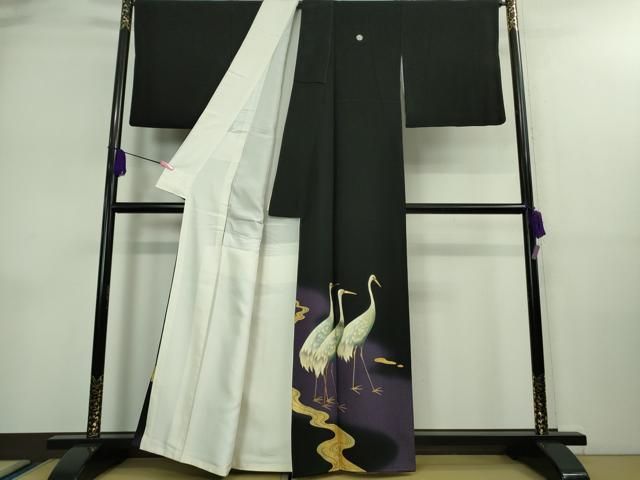 平和屋着物 上 漆工芸作家 金森一博 黒留袖 群鶴 暈し染め 金彩 DZAA9071kh5