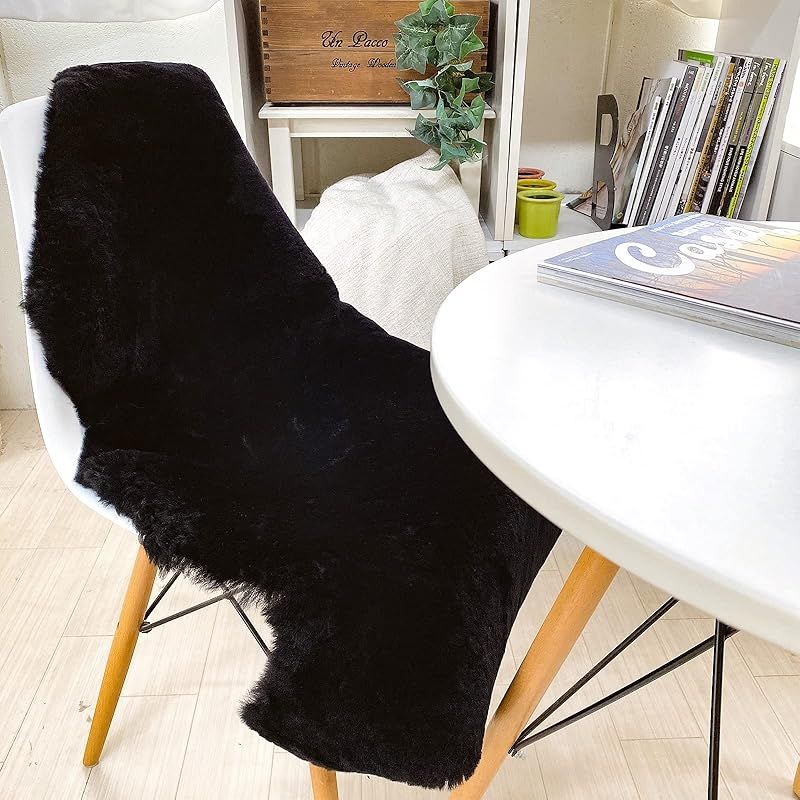 ムートンラグ 天然 オーストラリア産 短毛 1匹物 ラグ ブラック 60×95cm 洗える NFG001 0