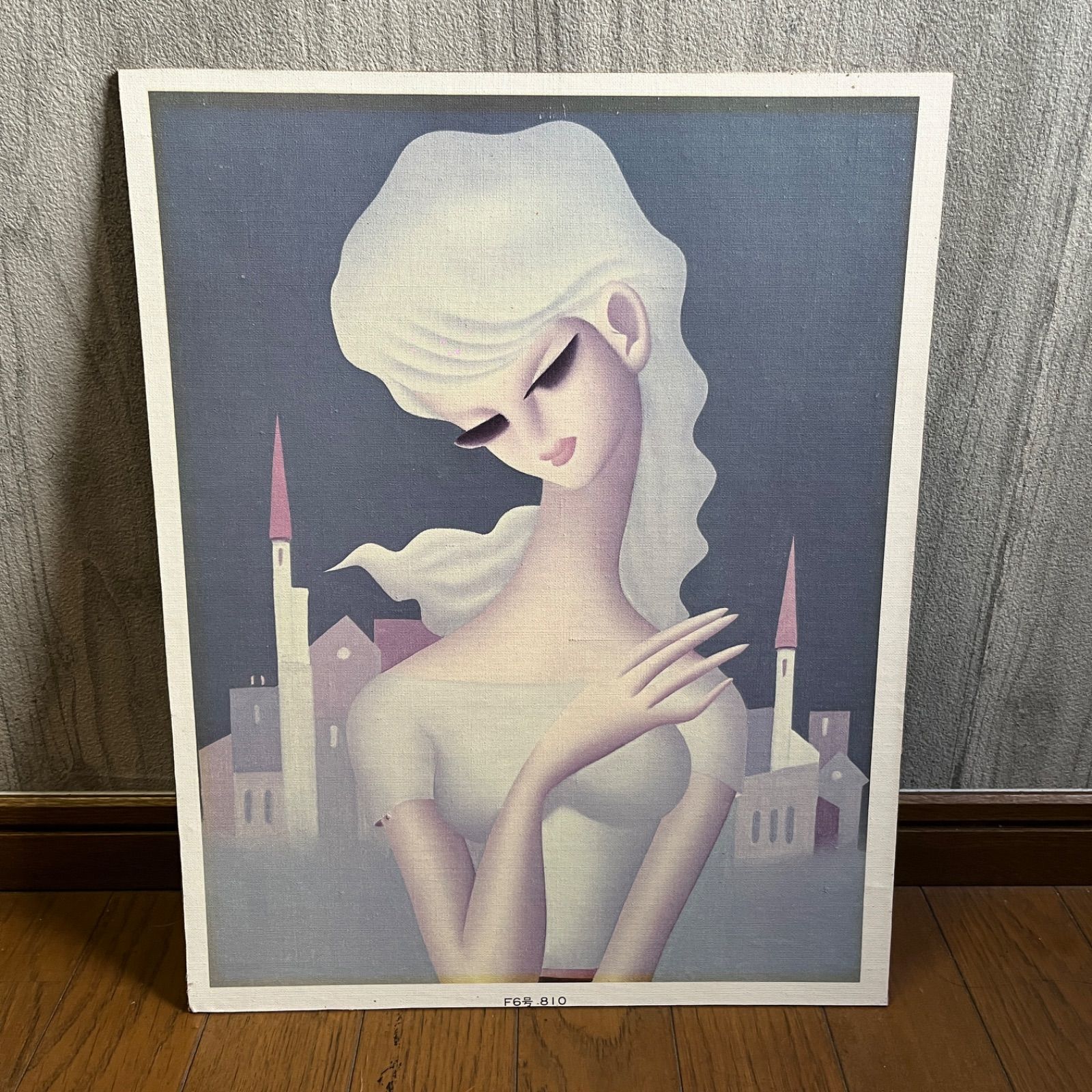 美人画　湯川輝義 額付き　東郷青児　絵画　水晶画 東郷青児？ 湯川輝義？ 美人画 絵画 複製画 F6号 810 - メルカリ